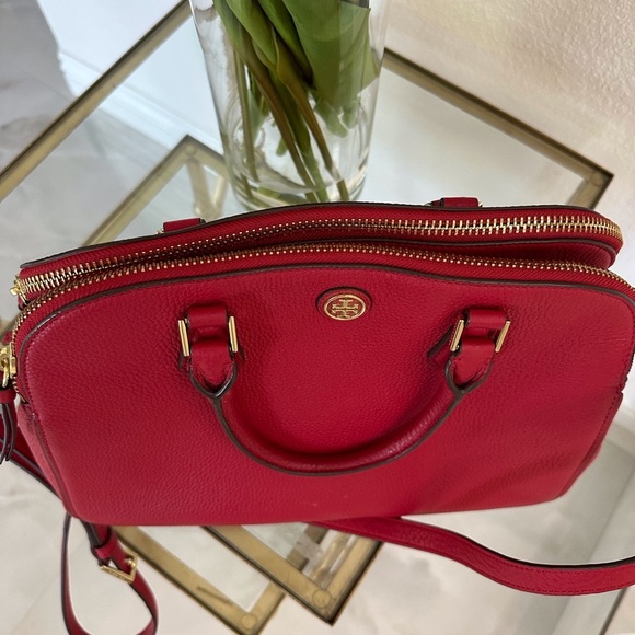 Tory Burch Cherry Red Robinson Satchel Pebbled Leather - Picture 5 of 9